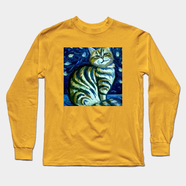 Cat in the Style of Vincent Van Gogh Long Sleeve T-Shirt by Star Scrunch